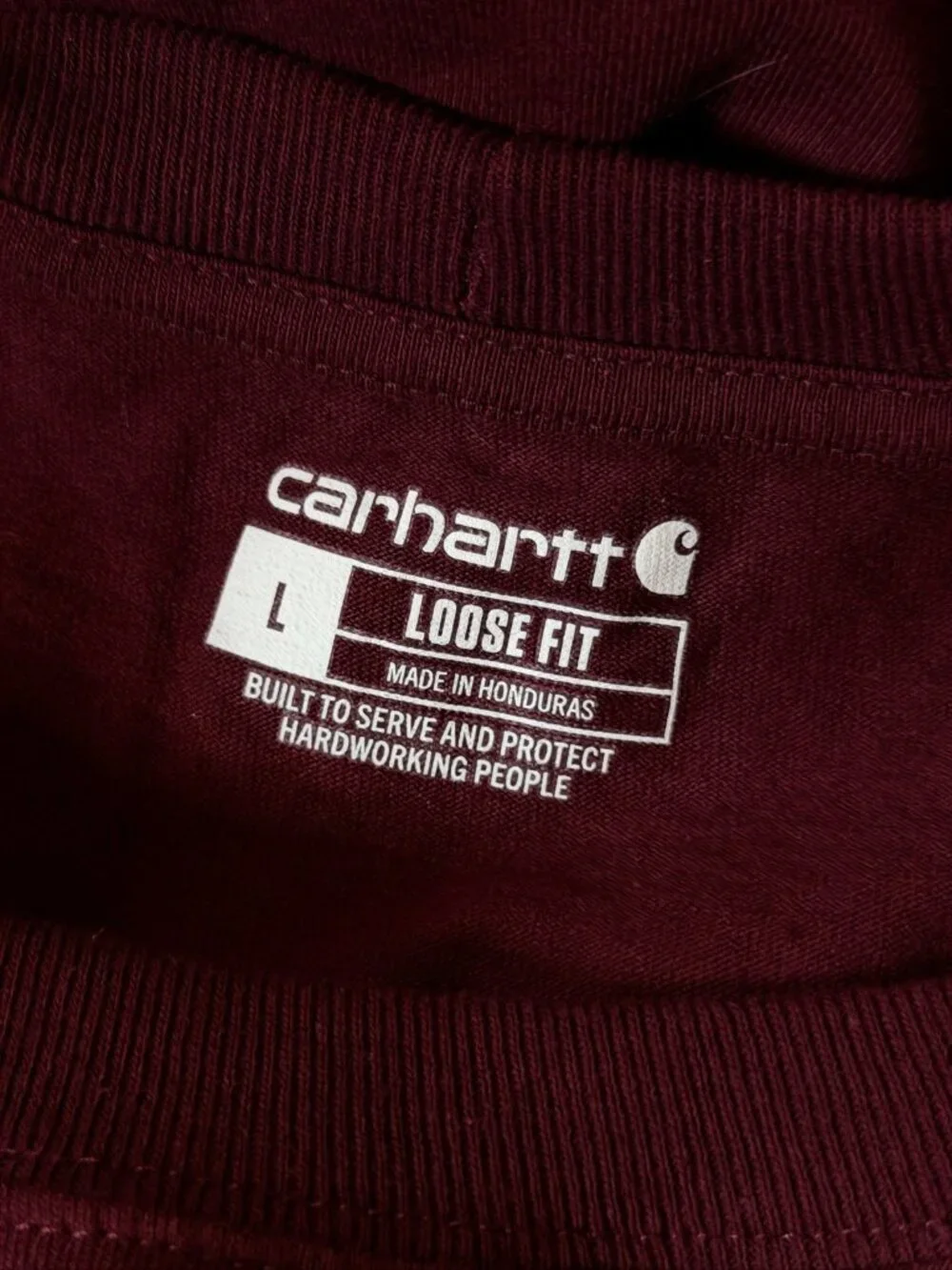 Carhartt T Shirt Large Mens Burgundy Loose Fit Short Sleeve Pocket Tee